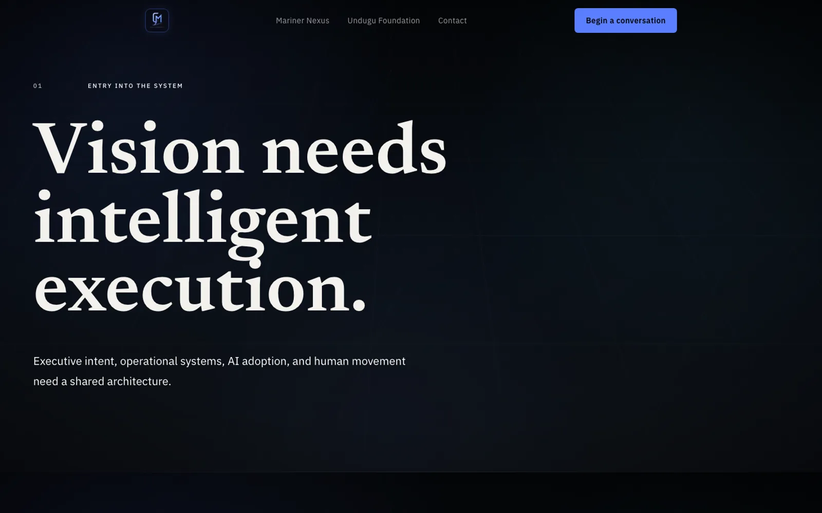 Gary L Mariner II homepage showing executive authority positioning and strategic briefing entry.